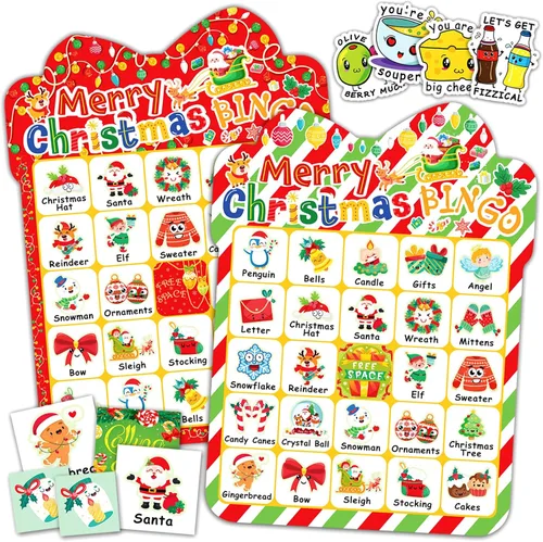 39 tarjetas de bingo de Navidad, 24 jugadores, lindo juego de bingo de Navidad para niños y adultos, suministros de fiesta, juegos familiares,