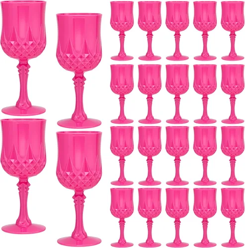Miniatura 10 de JLYLOL Copas de Vino Vintage de Plástico 7OZ Copas de Plástico Vintage Vasos para Beber 24PCS Cristalería Retro para Bodas Copas de Agua Negro
