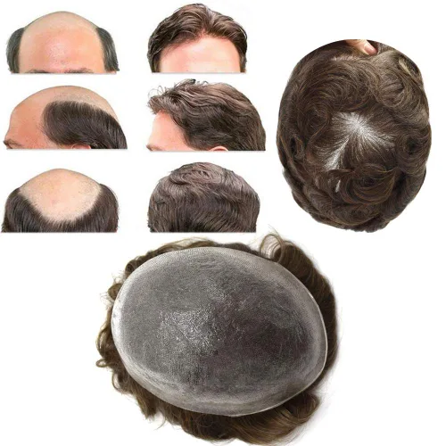 Miniatura 49 de Tupé para hombre 100% europeo cabello humano tupé para hombres piel ultra fina para hombre piezas de pelo sistema de reemplazo V-Looped Natural