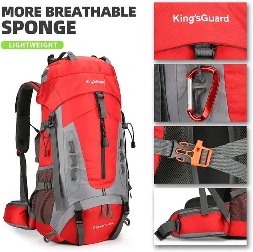 Miniatura 3 de King'sGuard Mochila de senderismo de 60 L para hombres y mujeres, mochila ligera para acampar y senderismo con cubierta para la lluvia, mochila