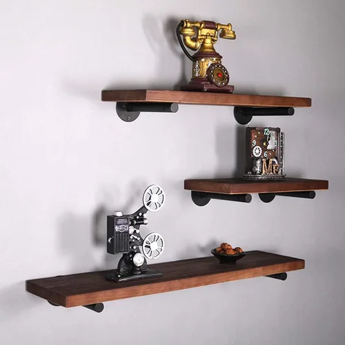 Miniatura 3 de Soporte de estante redondo flotante montado en la pared, juego de 2 soportes de estantería de almacenamiento y organización, soportes rústicos
