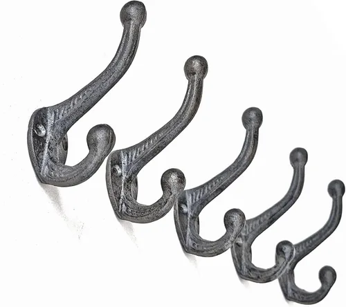 Miniatura 5 de Ambipolar Paquete de 5 ganchos de pared rústicos – Hierro fundido resistente de inspiración vintage negro antiguo para vestíbulo, abrigo, perchero