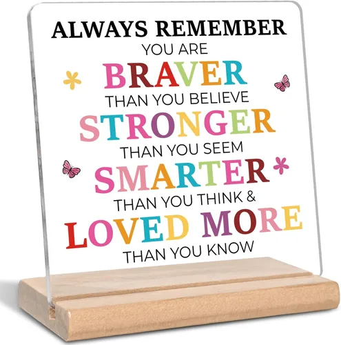 Regalos inspiradores para hija, hijo, amigos y familia, placa acrílica con mensaje "Always Remember You Are Braver", placa motivadora con citas para