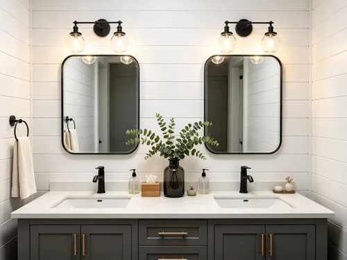 Miniatura 2 de Phansthy Aplique de pared de vidrio industrial de 2 luces, lámpara de pared de baño con interruptor de encendido y brazo oscilante, pantalla de Negro