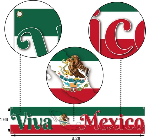 Miniatura 2 de Viva México - Cartel de valla para el Día de la Independencia Mexicana, 16 de septiembre, fiesta patriótica, telón de fondo para cabina de fotos