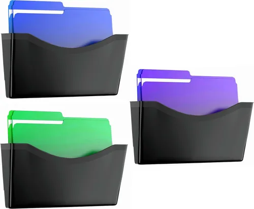 Kuntine.B 3 unidades de organizador de archivos de bolsillo único negro para colgar en la pared, organizador de correo y revistas para montar en la