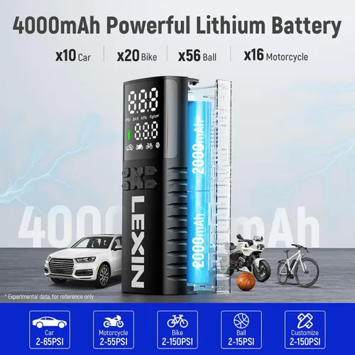 Miniatura 5 de LEXIN P4 Inflador de neumáticos, compresor de aire portátil, bomba de aire eléctrica de 150 PSI para neumáticos de automóvil, con medidor de presión