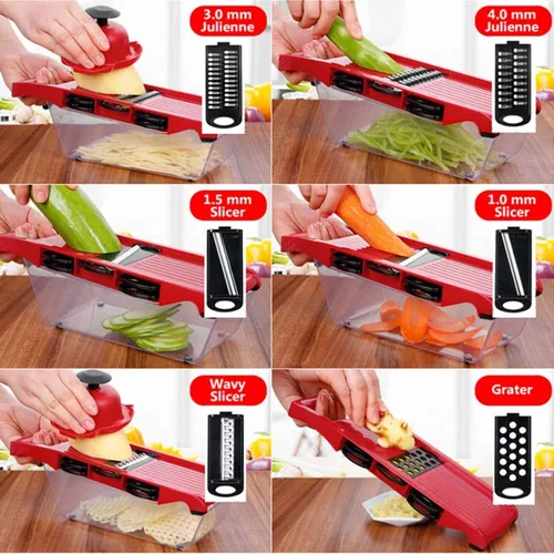 Miniatura 2 de Cortador de verduras multifunción 6 en 1, mandolina, picadora de papas, cortador de alimentos con recipiente de almacenamiento y pelador