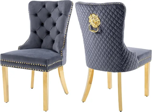 Miniatura 15 de Juego de 2 sillas de comedor de terciopelo Homedraft, colección Nikki para comedor con patas doradas de acero inoxidable y anillo de tirador