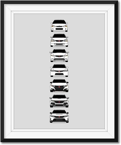 Miniatura 11 de Custom Car Posters Póster hecho a mano compatible con Honda Civic Type-R Generations e impresión de Civic Type R