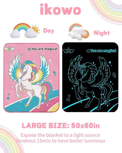 Miniatura 4 de Manta de unicornio que brilla en la oscuridad, regalos de unicornio para niñas de 2, 3, 4, 5, 6, 7, 8, 9, 10 años, manta de unicornio rosa suave