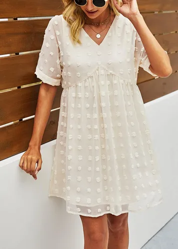 Miniatura 2 de KIRUNDO Vestido corto de manga corta de verano para mujer, vestido casual, suelto y con un cuello en V sexy, vestido holgado de punto suizo
