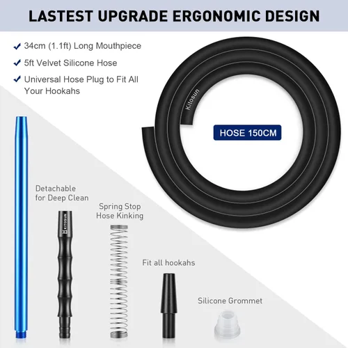 Miniatura 3 de Kitosun D-Hose Juego de manguera para cachimba – Accesorios para shisha premium de 1.1 pies de largo mango de boquilla de aluminio desmontable