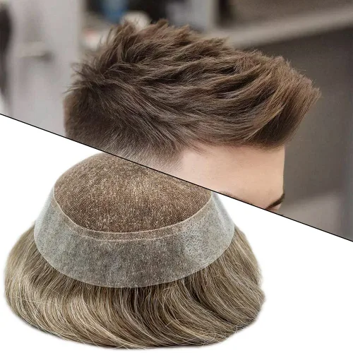 Miniatura 57 de Tupé para hombre, cabello humano real, suave encaje suizo frontal, tupé para hombres, sistema de cabello, extensiones capilar para hombre