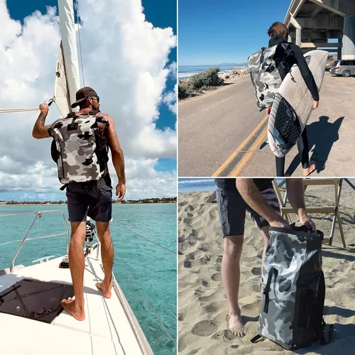 Miniatura 2 de COR Surf Mochila impermeable con funda para laptop Senderismo resistente, mochila seca para kayak Cierre enrollable (camuflaje de 40 litros)