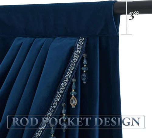Miniatura 3 de StangH Cortinas de terciopelo grueso con cenefa de cascada para sala de estar, cenefas de lujo con bolsillo para barra, oscurecimiento de habitación
