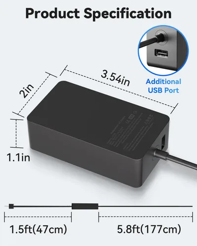 Miniatura 6 de Cargador para portátil Microsoft Surface de 65 W Para Surface Pro 7 11 10 9 8 7+ 6 5 4 3 X, Surface Laptop 7 6 5 4 3 2 1, Surface Go Tablet 4 3 2
