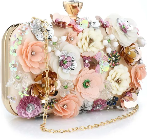 Miniatura 2 de Bolso de mano de noche floral para mujer con diamantes de imitación de metal con flores para mujer, boda, graduación, fiesta, lentejuelas 3D, bolso