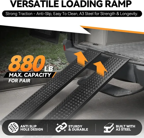 Miniatura 2 de Auto Dynasty Rampas de carga de acero resistentes de 63" x 9", capacidad de 880 LBS para motocicletas, remolques, rampas de acero para camionetas