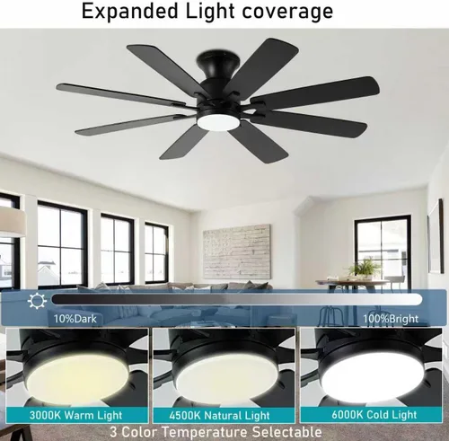 Miniatura 5 de KNUN - Ventilador de techo negro de 52 pulgadas, ventiladores de techo de perfil bajo con luces y control remoto/APP, 8 aspas, silencioso, motor CC