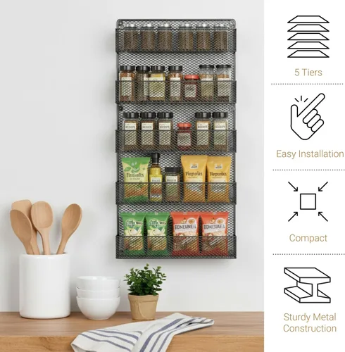 Miniatura 2 de Organizador de estante para especias – Estilo de alambre rústico - Gran espacio de almacenamiento para despensas, armario y cocina - 5 estantes