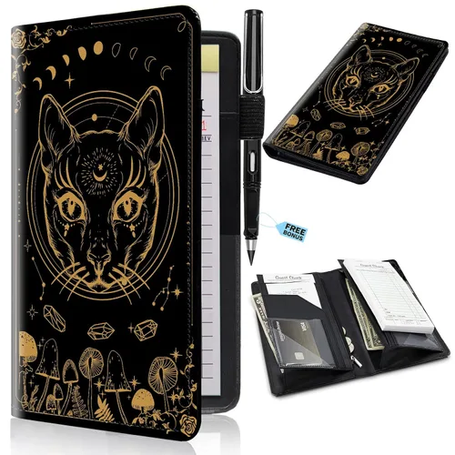 Miniatura 27 de Libros de servidor para camareras con bolsillo con cremallera – Libro de camarera gótico pastel con calavera de bruja, organizador de dinero