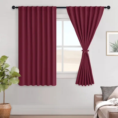 Miniatura 16 de Hiasan Cortinas opacas negras para dormitorio, cortinas opacas cortas de 45 pulgadas de largo, con aislamiento térmico, bolsillo para barra