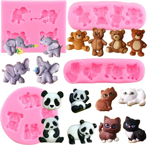 Mujiang Molde de silicona de elefante para bebé, oso panda, gato, caramelo, fondant, para decoración de pasteles, chocolate, polimérico, goma de
