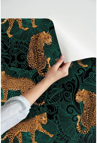 Miniatura 3 de Papel tapiz autoadhesivo de 12 x 2 pies – Leopardo exótico selva negro verde animal África guepardo tigre papel tapiz extraíble personalizado por