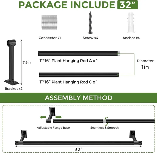 Miniatura 8 de Macetas colgantes para plantas de interior, colgador de plantas resistente de 32 pulgadas para interiores, barra de metal de 1 pulgada de diámetro