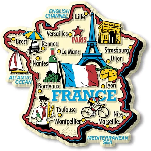 Imán de mapa de país gigante de Francia por Classic Magnets, recuerdos coleccionables de goma 3D estilo vintage y regalos fabricados en los Estados