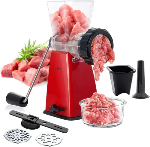 LHS Picadora de carne manual con cuchillas de acero inoxidable, base de succión potente de alta resistencia para uso doméstico, rápida y sin Rojo