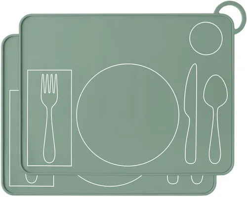 Miniatura 10 de Mantel individual Montessori de silicona para niños pequeños Tapete de placa para niños para mesa de comedor por Fire Rooster Kids (gris, 1)