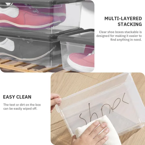 Miniatura 4 de Cajas de zapatos de plástico transparentes apilables con tapas, cajas de almacenamiento rectangulares transparentes, cajas de almacenamiento