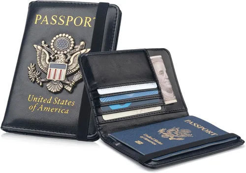 Miniatura 7 de Coowayze Funda para pasaporte para mujeres y hombres, funda de cuero para pasaporte estadounidense con ranura para tarjeta de vacunación