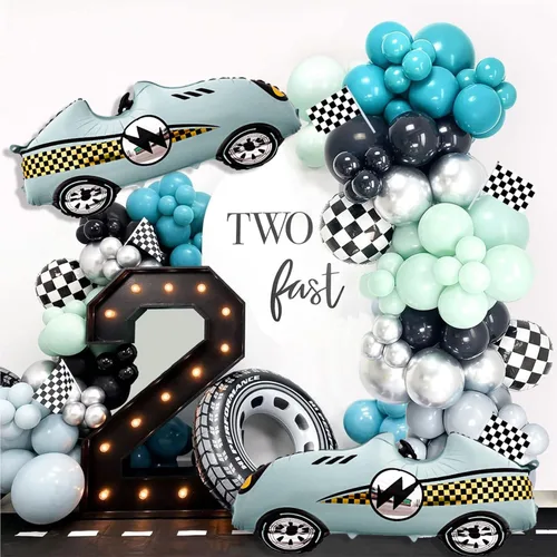 Miniatura 6 de 2 globos grandes para autos de carreras, globos de carreras de 43 pulgadas color azul azulado para decoración de fiesta de autos de carreras