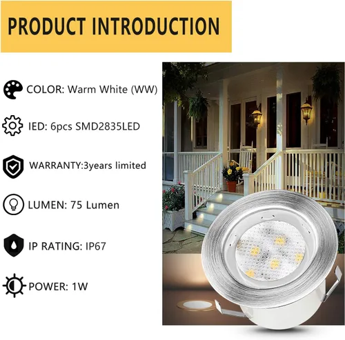 Miniatura 7 de lámpara LED decorativa de bajo voltaje de 1 vatio, impermeable, para exteriores, patio, jardín, escaleras Blanco cálido