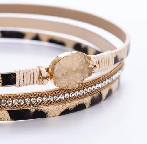 Miniatura 220 de FANCY SHINY - Pulsera de cuero estilo bohemio, pulsera de cuentas de cristal con cierre magnético, regalos de joyería para mujer