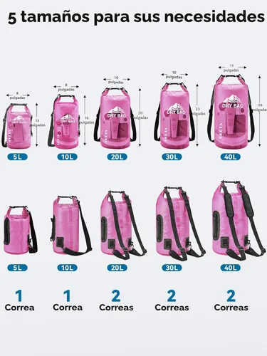 Miniatura 2 de HEETA Bolsa Seca Impermeable para Mujeres y Hombres, 5L/10L/20L/30L/40L Tapa Enrollable Bolsa de Almacenamiento Seca Ligera Mochila con Funda