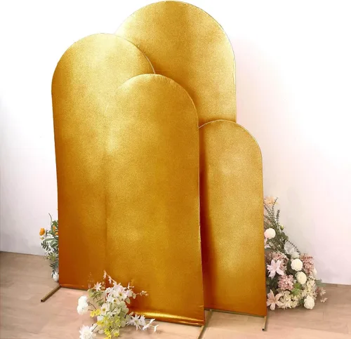 Miniatura 4 de Efavormart - Juego de 4 fundas de telón de fondo color dorado metálico Chiara – Fundas de arco redondo brillante radiante para bodas reales y fondos