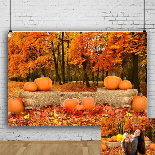 Miniatura 26 de Telón de fondo de paisaje de bosque otoñal para fotografía, paisaje de otoño, hojas de día de Acción de Gracias, calabaza, girasol, fondo