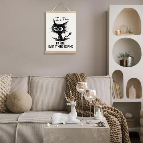 Miniatura 4 de Póster artístico de pared con texto en inglés "I I'm Fine Everything is Fine" con diseño de gatos negros con texto en inglés "I Fine Everything is