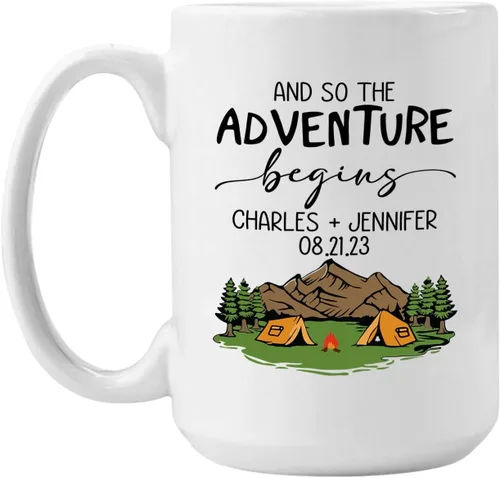 Miniatura 10 de Taza personalizada de fogata – 11 oz y 15 onzas, nombre personalizado, diseños de aventura y montaña, perfecta para campistas y viajeros