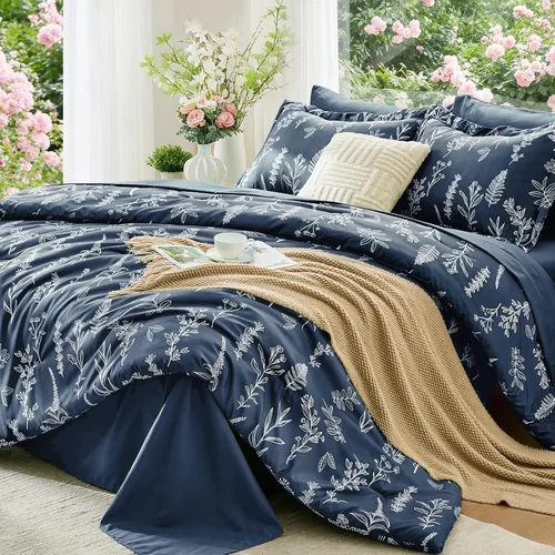 Miniatura 17 de MUXHOMO Juego de edredón tamaño individual XL, elegante juego de cama con estampado floral en una bolsa, 5 piezas, ultra suave y transpirable