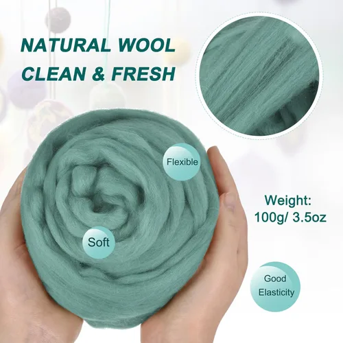 Miniatura 63 de uxcell Lana de fieltro con aguja, hilo de lana de fibra natural de 3.5 onzas para fieltro húmedo, manualidades, materiales de bricolaje
