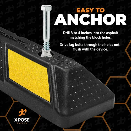 Miniatura 7 de Xpose Safety Tope de goma resistente de 22 pulgadas para estacionamiento, paquete de 2 bloques de ruedas para garaje, entrada o rampa, tope