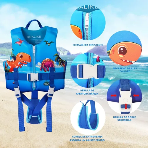Miniatura 2 de REALIKE Chaleco de Natación para Niños Flotadores para Niños Pequeños Correa de Seguridad Ajustable Ayudas de Natación para Niños Pequeños Niños