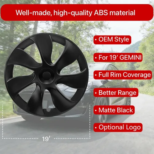 Miniatura 2 de KAVANIC 4 piezas de cubierta de rueda Compatible con Tesla Model Y 19 pulgadas 2020-2024 ABS tapacubos estilo cuchilla negro mate Compatible