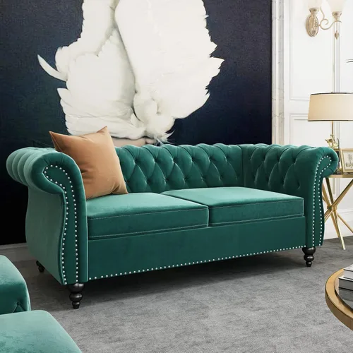 Miniatura 16 de QHITTY Sofá de Acento, Sofá Biplaza Chesterfield Moderno de Terciopelo, Sofá Tapizado con Respaldo Capitoné para Muebles de Sala de Estar (Gris)