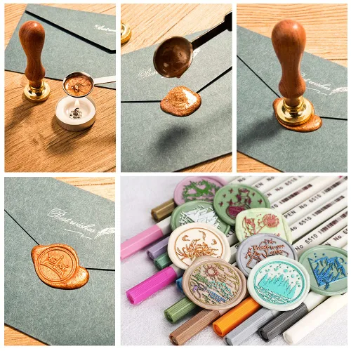 Miniatura 6 de Juego de 300 cuentas de cera de sellado dorado champán para sello de cera con velas y cuchara de fusión, perfecto para tarjetas de Navidad
